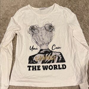 White Long Sleeve Kids Shirt with Graphic Print